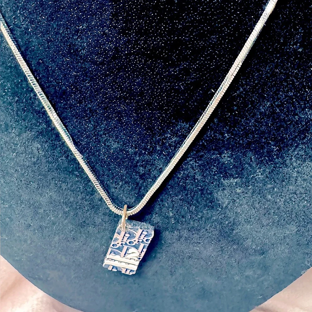 Dior Trotter 2 Necklace Navy Enamel Pendant Galliano Y2K Silver Rare Authentic - Picture 9 of 10